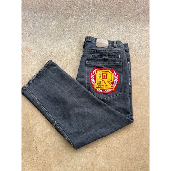 Vintage Red Ape Mens Y2K Black Denim Jeans 40/32 With Logo Patch Y3 - Picture 1 of 11